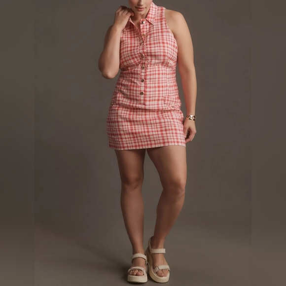 Maeve Anthropologie Women's Linen Collared Sleeveless Button-Front Mini Dress 3X